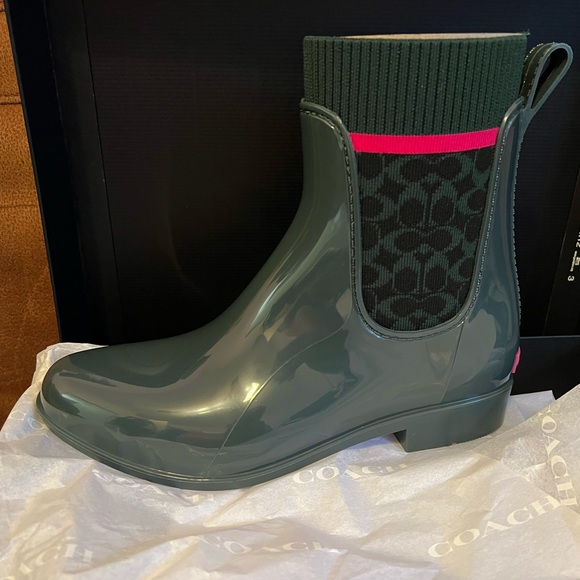 Coach Rubber Rain Bootie, Green, 7 - Picture 3 of 7